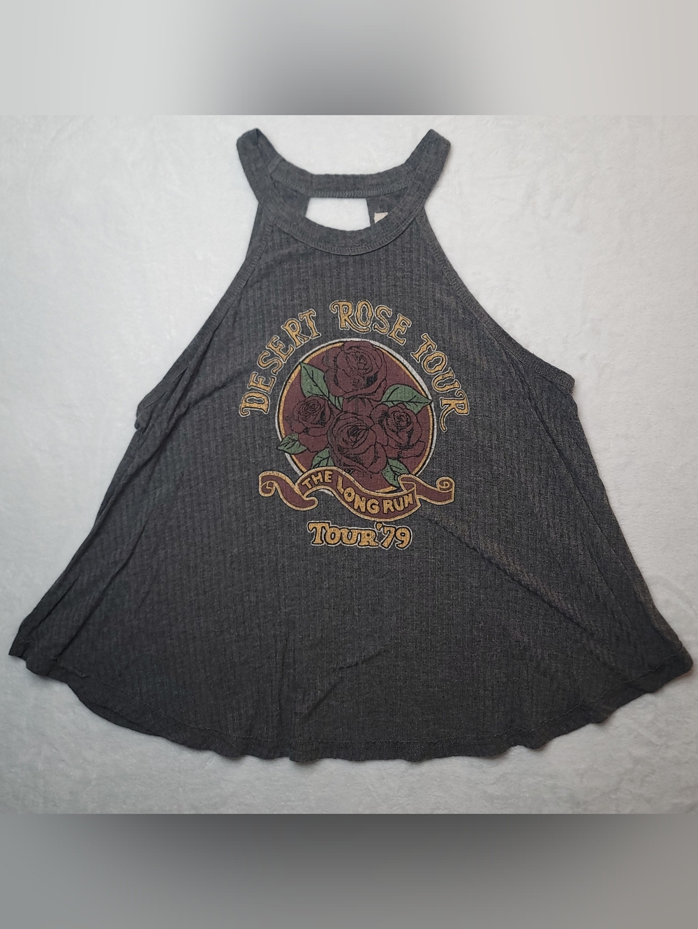 Taylor & Sage Women's Flowy Graphic Tank Top Gray Sz S Desert Rose Tour 79'